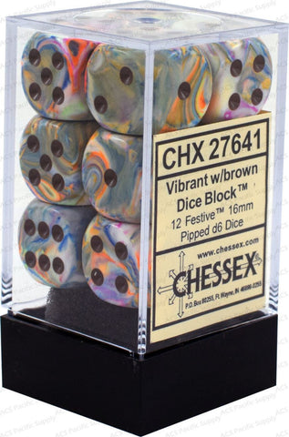 CHX 27641 Vibrant/Brown Festive 12 Count 16mm D6 Dice Set