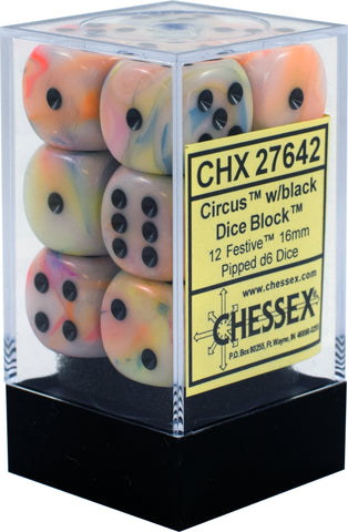 CHX 27642 Cirrus/Black Festive 12 Count 16mm D6 Dice Set