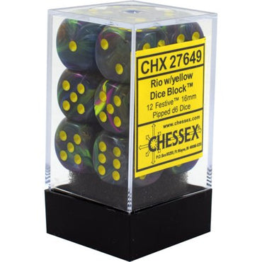 CHX 27649 Rio/Yellow Festive 12 Count 16mm D6 Dice Set