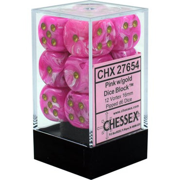 CHX 27654 Pink/Gold Vortex 12 Count 16mm D6 Dice Set
