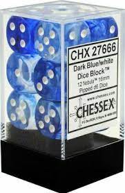 CHX 27666 Dark Blue/White Nebula 12 Count 16mm D6 Dice Set