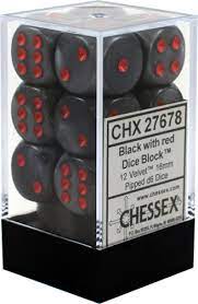 CHX 27678 Black/Red Velvet 12 Count 16mm D6 Dice Set
