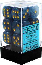 CHX 27689 Teal/Gold Phantom 12 Count 16mm D6 Dice Set