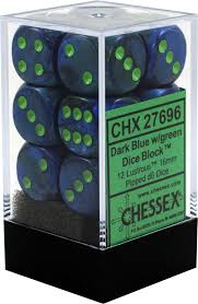 CHX 27696 Dark Blue/Green Lustrous 12 Count 16mm D6 Dice Set