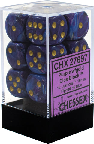 CHX 27697 Purple/Gold Lustrous 12 Count 16mm D6 Dice Set