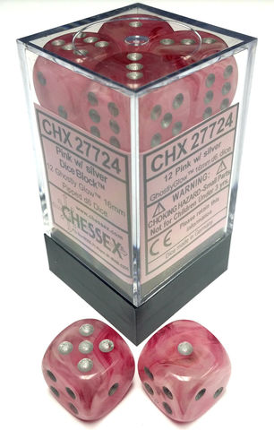 CHX 27724 Pink/Silver Ghostly Glow 12 Count 16mm D6 Dice Set