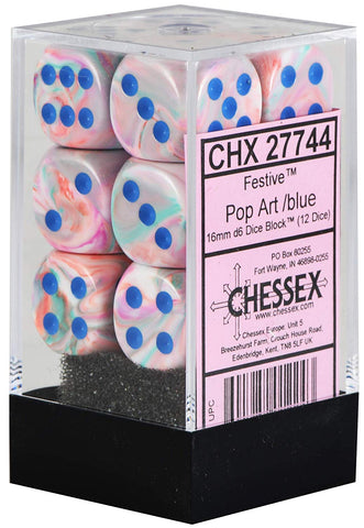 CHX 27744 Pop Art/Blue Festive 12 Count 16mm D6 Dice Set