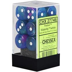 CHX 27746 Waterlily Blue/White Festive 12 Count 16mm D6 Dice Set