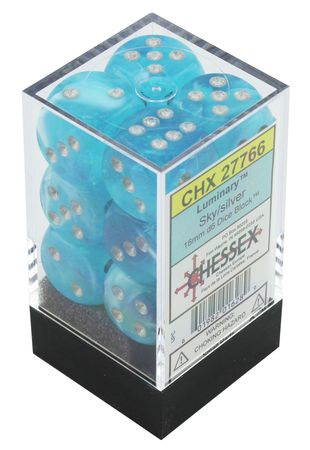 CHX 27766 Sky with Silver Luminary 12 Count 16mm D6 Dice Set