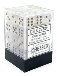 CHX 27801 Clear/Black Frosted 36 Count 12mm D6 Dice Set