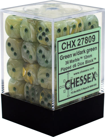 CHX 27809 Green/Dark Green Marble 36 Count 12mm D6 Dice Set