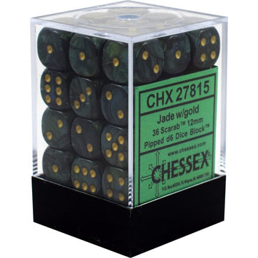 CHX 27815 Jade/Gold Scarab 36 Count 12mm D6 Dice Set
