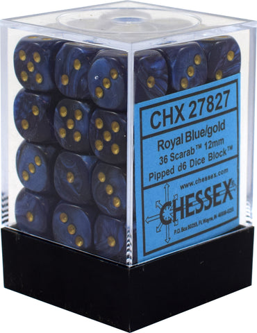 CHX 27827 Royal Blue/Gold Scarab 36 Count 12mm D6 Dice Set
