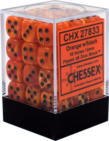 CHX 27833 Orange/Black Vortex 36 Count 12mm D6 Dice Set