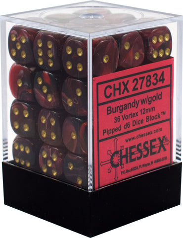 CHX 27834 Burgundy/Gold Vortex 36 Count 12mm D6 Dice Set