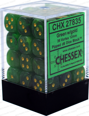 CHX 27835 Green/Gold Vortex 36 Count 12mm D6 Dice Set