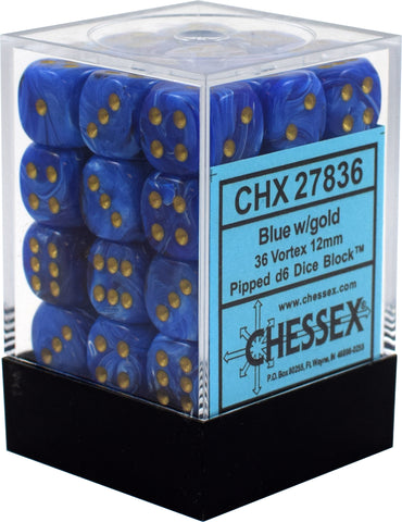 CHX 27836 Blue/Gold Vortex 36 Count 12mm D6 Dice Set