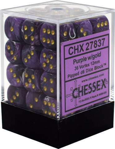 CHX 27837 Purple/Gold Vortex 36 Count 12mm D6 Dice Set