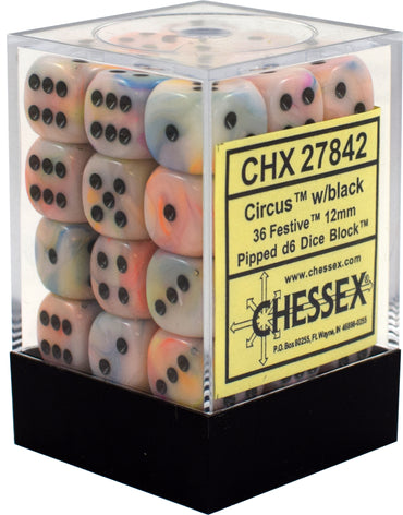 CHX 27842 Circus/Black Festive 36 Count 12mm D6 Dice Set