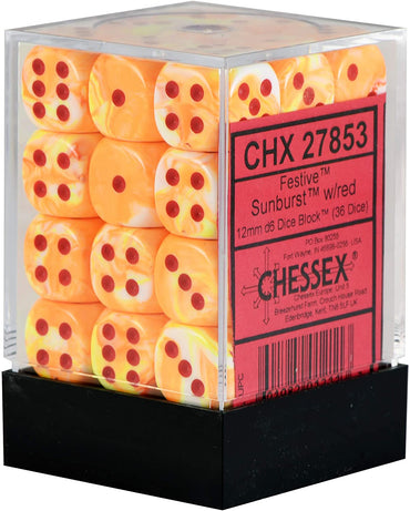 CHX 27853 Orange Sunburst/Red Festive 36 Count 12mm D6 Dice Set