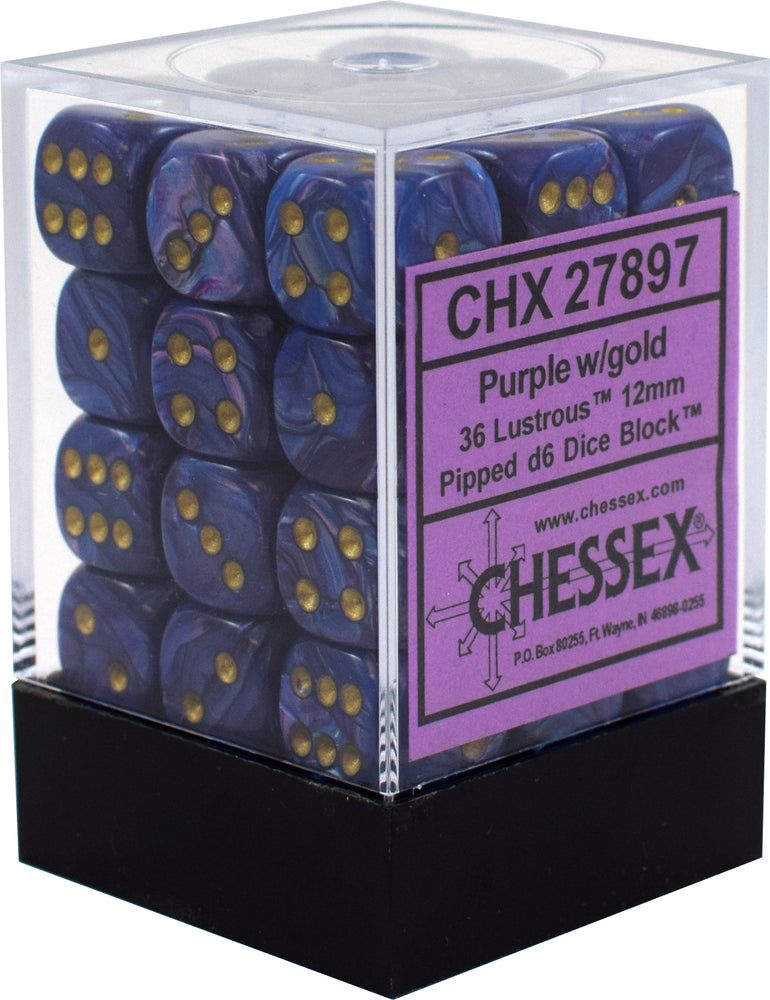 CHX 27897 Purple/Gold Lustrous 36 Count 12mm D6 Dice Set