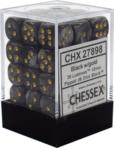 CHX 27898 Black/Gold Lustrous 36 Count 12mm D6 Dice Set