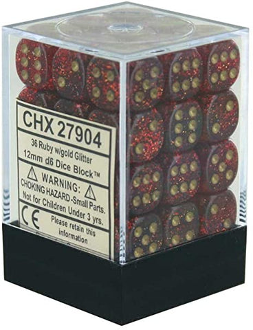 CHX 27904 Ruby/Gold Glitter 36 Count 12mm D6 Dice Set