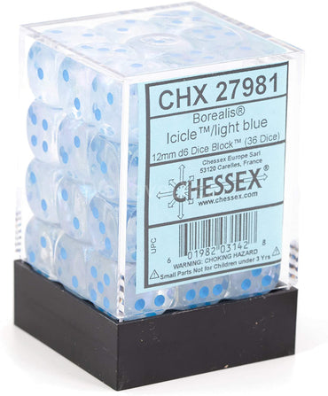 CHX 27981 Icicle/Light Blue Luminary Borealis 36 Count 12mm D6 Dice Set