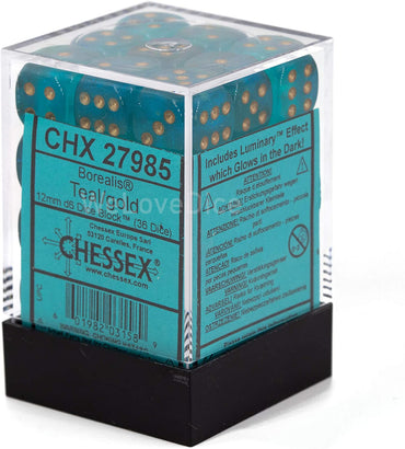 CHX 27985 Teal/Gold Luminary Borealis 36 Count 12mm D6 Dice Set