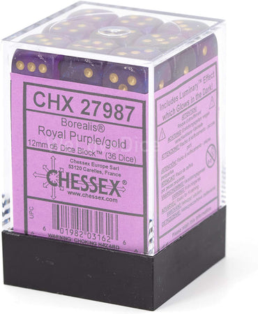 CHX 27987 Royal Purple/Gold Luminary Borealis 36 Count 12mm D6 Dice Set
