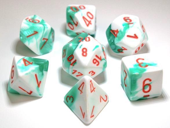 CHX 30020 Green and White/Orange Lab 7 Count Polyhedral Dice Set