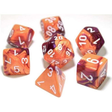 CHX 30021 Orange and Purple/White 7 Count Polyhedral Dice Set