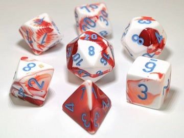 CHX 30022 Red and White/Blue Gemini 7 Count Polyhedral Dice Set