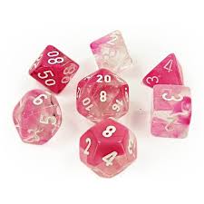CHX 30042 Clear Pink/White Glow 7 Count Polyhedral Dice Set