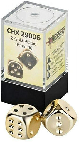 CHX 29006 D6 - 16mm Metallic Dice, Gold, 2ct