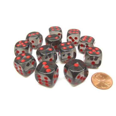 CHX 23618 Smoke/Red Translucent 12 Count 16mm D6 Dice Set