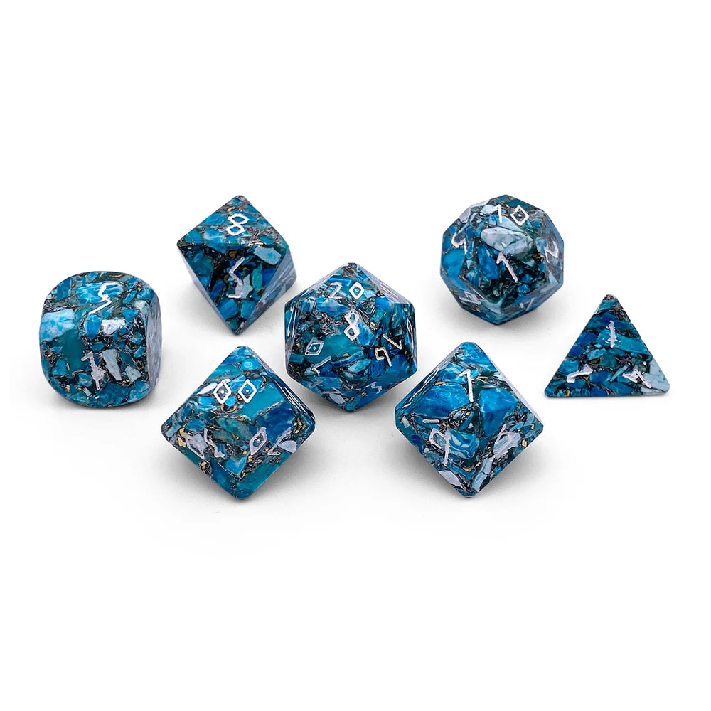 Gemstone RPG Dice - Blue Howlite w/ Brass