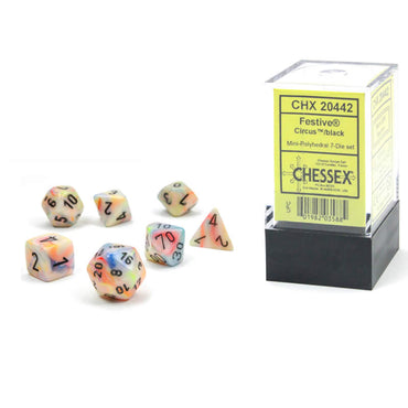CHX 20442 Festive Circus/Black 7 Count Mini Polyhedral Dice Set