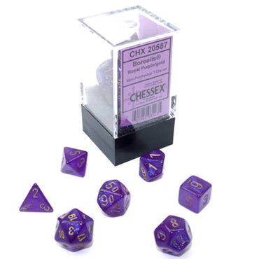 CHX 20587 Borealis Royal Purple/Gold 7 Count Mini Polyhedral Dice Set