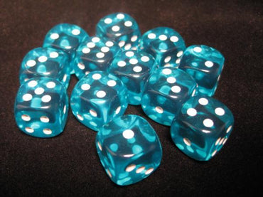 CHX 23615 Teal/White Translucent 12 Count 16mm D6 Dice Set
