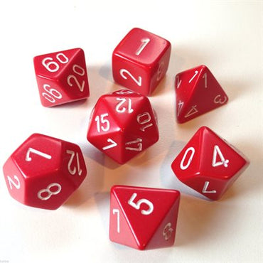 CHX 25404 Opaque Red with White 7 Count Polyhedral Dice Set