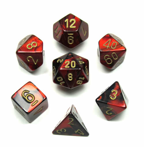 CHX 26433 Black-Red with Gold Gemini 7 Count Polyhedral Dice Set