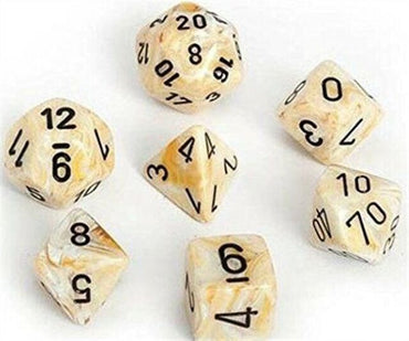 CHX 27402 Ivory/Black Marble 7 Count Polyhedral Dice Set