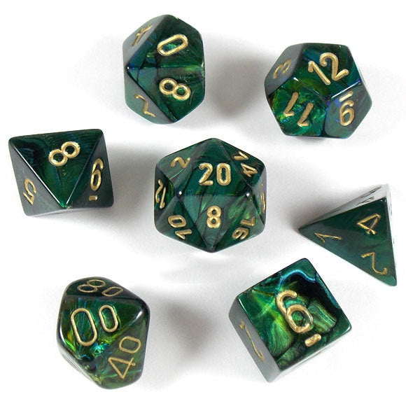 CHX 27415 Jade/Gold Scarab 7 Count Polyhedral Dice Set