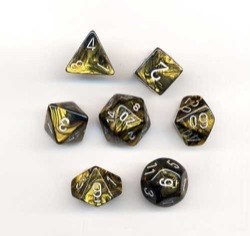 CHX 27418 Black-Gold/Silver Leaf 7 Count Polyhedral Dice Set