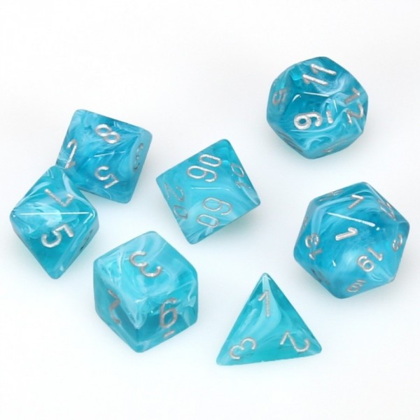 CHX 27465 Aqua/Silver Cirrus 7 Count Polyhedral Dice Set