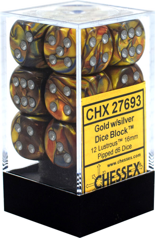 CHX 27693 Gold/Silver Lustrous 12 Count 16mm D6 Dice Set