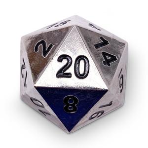 Boulder 45mm D20 Metal Dice - Chainmail Silver
