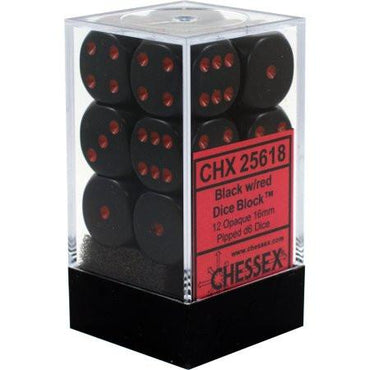 CHX 25618 Black/Red Opaque 12 Count 16mm D6 Dice Set