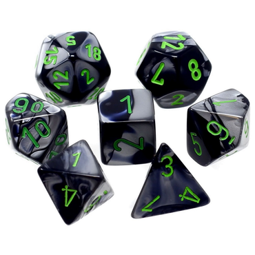 CHX 20645 Gemini Black-Grey/Green 7 Count Mini Polyhedral Dice Set